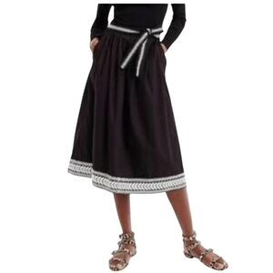 J. Crew Women's Black Cotton & White Embroidered Lined Pull Up Elastic Waist A-L